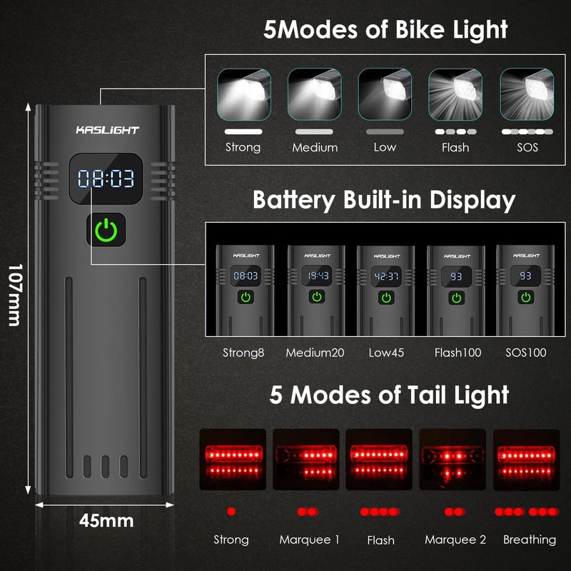 KASLIGHT Bike Lights,Bike Light for Night Riding,10000Lumen LED Bike Headlight,Rechargeable Bike Headlight,Bright Bike Lights Front and Back with High Beam&Low Beam Light,Free Taillights - Image 3